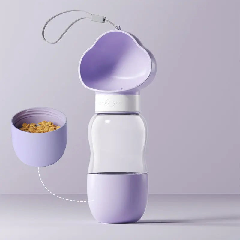 Portable Nick's Super Store pet water bottle with a sleek design, featuring a built-in water dish and easy-to-carry handle for pets.