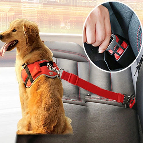 Adjustable Nick's Super Store pet car seat belt attached to a cat and dog, ensuring safety during car rides.