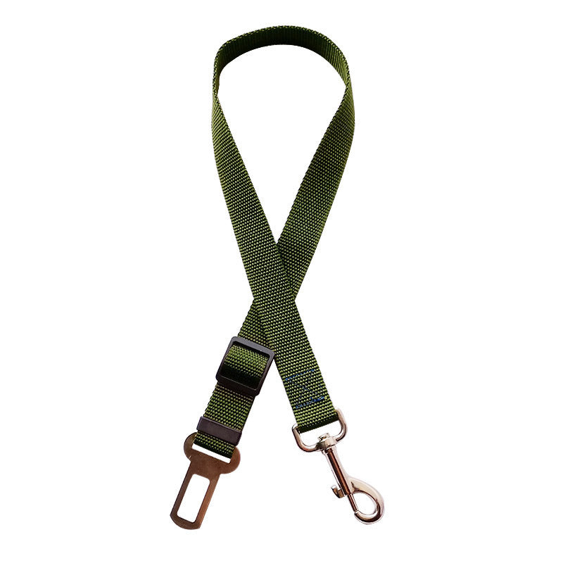 Adjustable pet car seat belt for cats and dogs, made by Nick's Super Store, securely attaching to vehicle for safe travel.