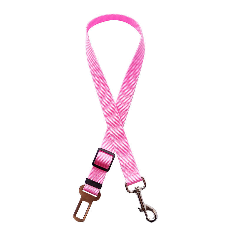 Adjustable Nick's Super Store pet car seat belt attached to a car seat with a clip for cats and dogs.