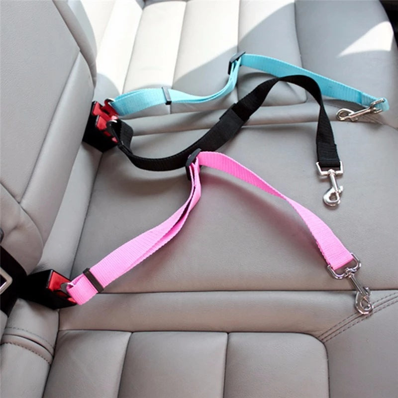 Adjustable cat and dog car seat belt in black, designed for secure pet travel safety.