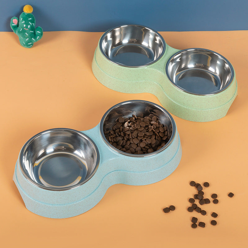 Double stainless steel pet bowl from Nick's Super Store, combining food and water station in a durable, easy-to-clean design.