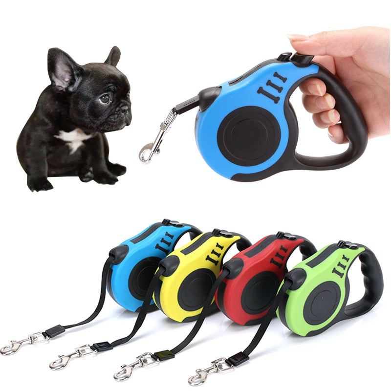 Retractable pet leash from Nick's Super Store with a comfortable handle and adjustable length for walking dogs.