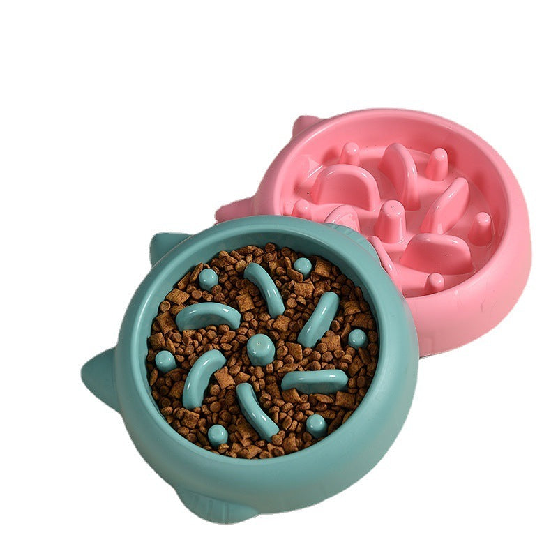 Slow feeder bowl for dogs and cats by Nick's Super Store, designed to prevent choking and gulping during pet mealtime.