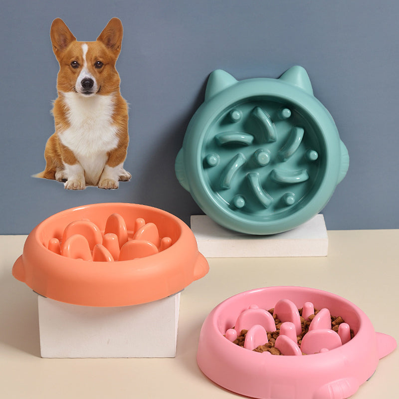 Slow feeder bowl for dogs and cats by Nick's Super Store, anti-choking and anti-gulping pet eating plate showing the textured interior.