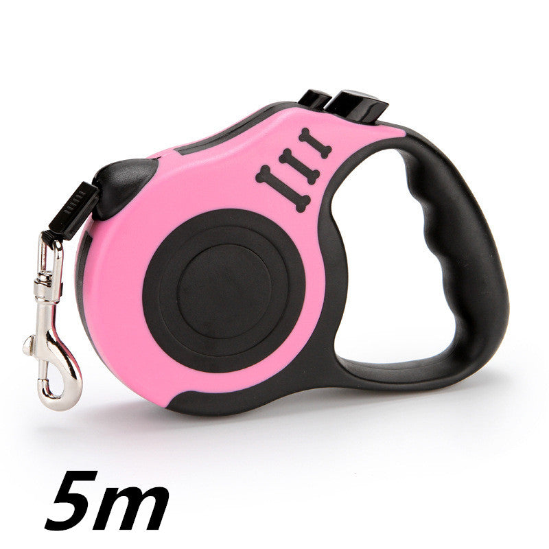 Retractable pet leash from Nick's Super Store with adjustable length and comfortable handle for walking dogs.