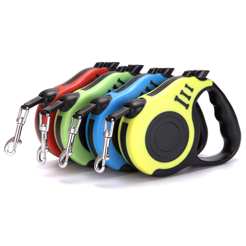 Retractable pet leash from Nick's Super Store with a comfortable handle and adjustable length for walking dogs.