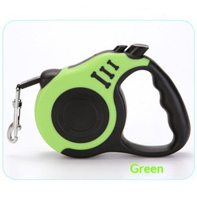 Retractable pet leash from Nick's Super Store showing a black and red leash with a handle for walking dogs.