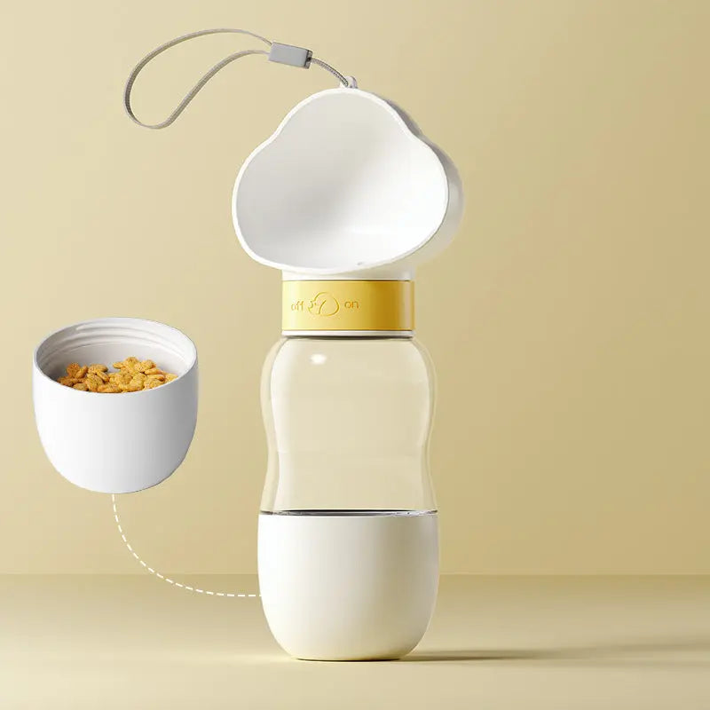 Portable pet water bottle from Nick's Super Store, featuring a compact design with a built-in water bowl for on-the-go hydration.
