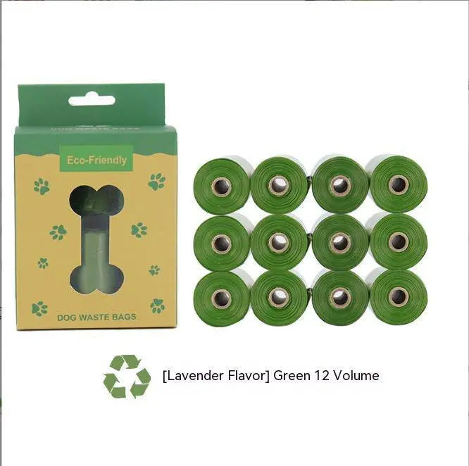 Biodegradable pet waste bags with dispenser in army green, available in 8, 12, or 20 rolls, by Nick's Super Store.