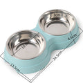 Double stainless steel pet bowl for food and water, featuring a 2-in-1 design for pets, ideal for feeding station setups.
