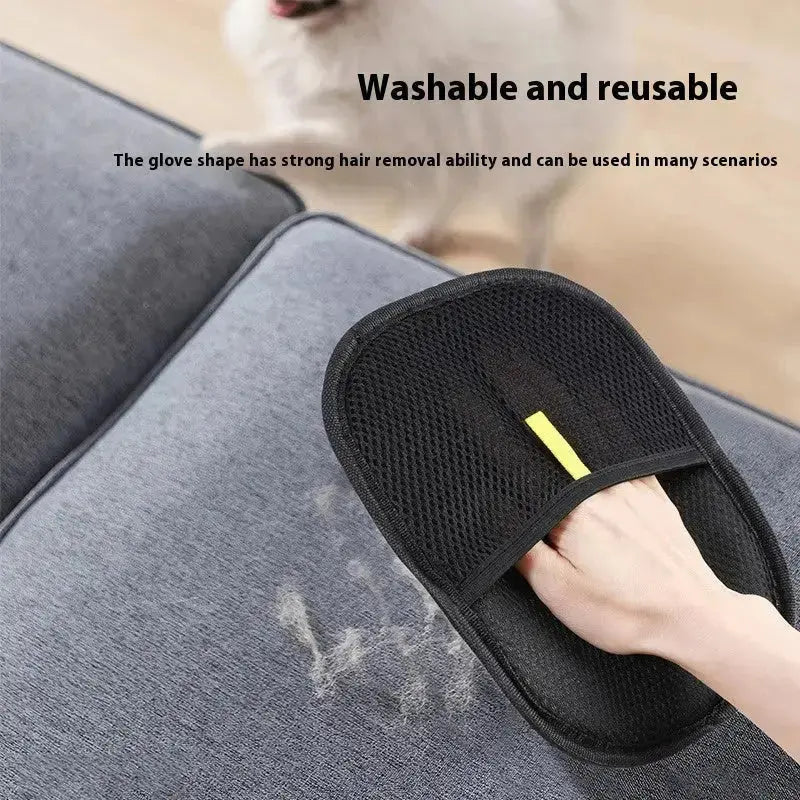 Black pet hair remover and deshedding grooming mitt for pets, designed for easy fur removal and grooming.