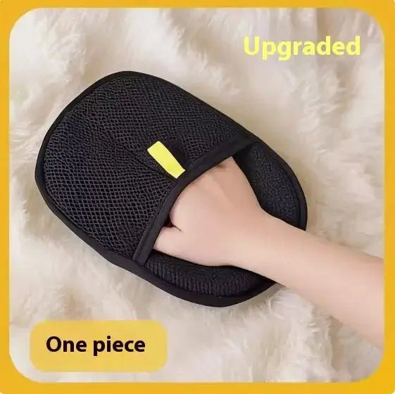 Black pet hair remover and deshedding grooming mitt from Nick's Super Store, designed for easy pet fur removal and grooming.