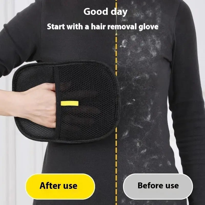 Black pet hair remover and deshedding grooming mitt from Nick's Super Store for removing loose fur and grooming pets.