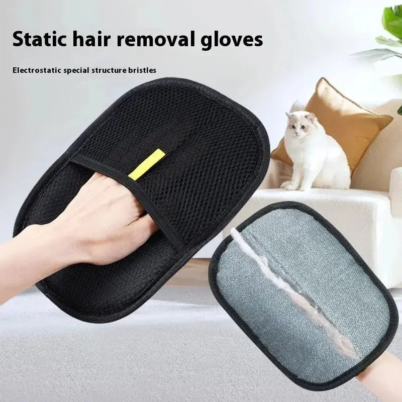 Black pet hair remover and deshedding grooming mitt from Nick's Super Store, designed for grooming cats and dogs.