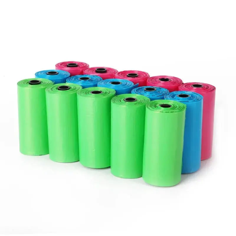 Blue degradable dog poop bags from Nick's Super Store, lightweight and durable waste bags for responsible dog walkers.