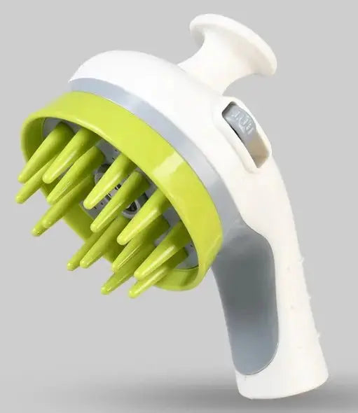 Blue dog shower brush and pet sprayer with three-function massage shower system for easy grooming and bath time.