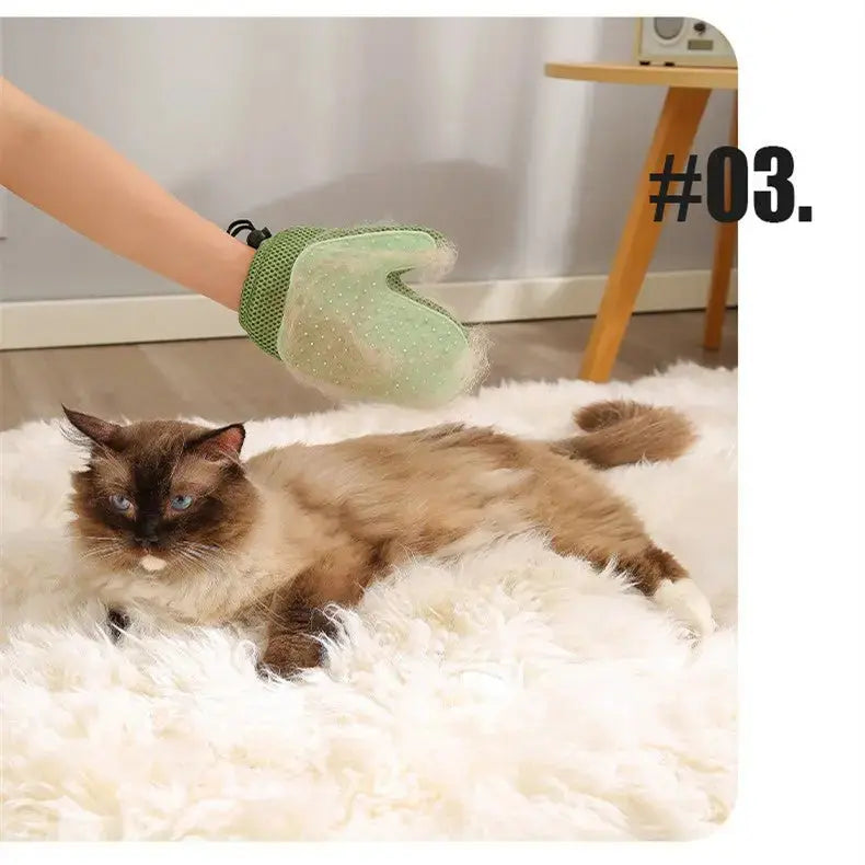 Blue floating hair removal gloves for dogs and cats with bath massage grooming tool, designed for pet grooming and shedding control.