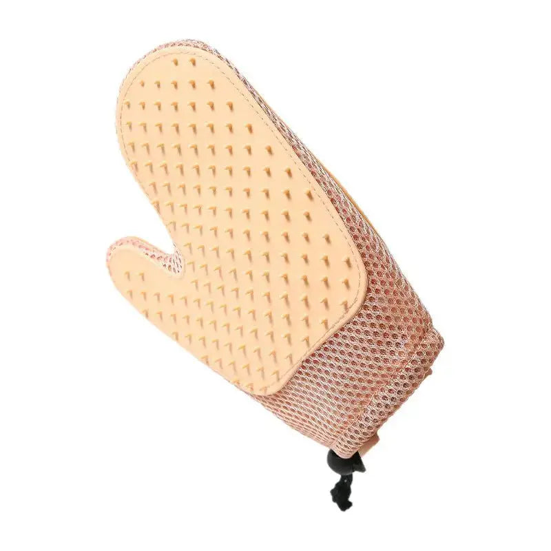Blue floating hair removal gloves for dogs and cats with bath massage grooming tool, designed for pet grooming and shedding control.