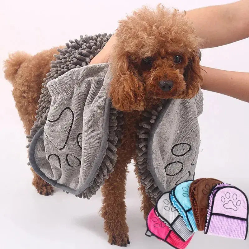 Blue microfiber pet towel bathrobe with double pockets, quick-dry super absorbent pet towel from Nick's Super Store.