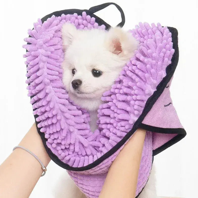 Blue microfiber pet towel bathrobe with double pockets, quick-drying and super absorbent, designed for pets.