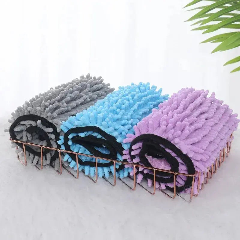 Blue super absorbent microfiber pet towel with double pockets, quick-dry bathrobe for pets, from Nick's Super Store.