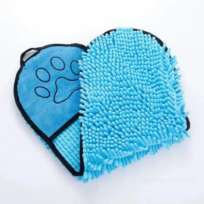 Blue microfiber pet towel and bathrobe with double pockets, super absorbent and quick-drying for pets from Nick's Super Store.