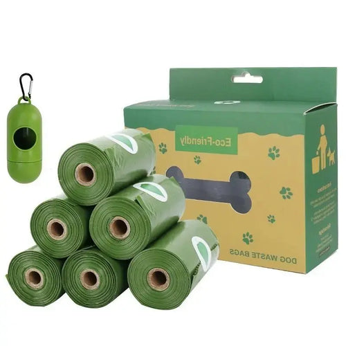 Set of biodegradable pet waste bags with dispenser in army green, available in 8, 12, or 20 rolls from Nick's Super Store.