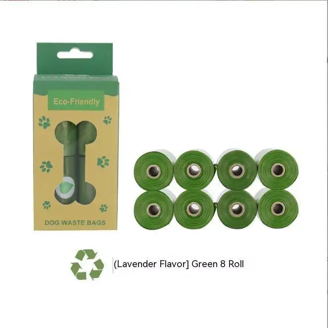 Army green biodegradable pet waste bags in dispenser box, shown in multiple rolls options, from Nick's Super Store.
