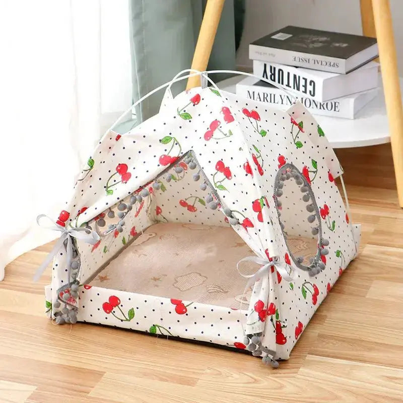 Nick's Super Store enclosed cat tent for outdoor travel, camping, and home use, featuring a cozy, portable pet house for cats.