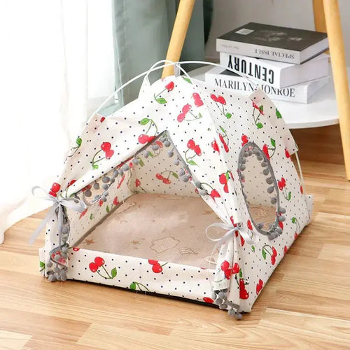 Nick's Super Store enclosed cat tent for outdoor travel, camping, and home use, featuring a cozy, portable pet house for cats.