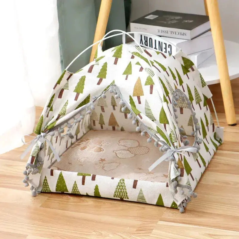 Enclosed outdoor cat tent and pet house by Nick's Super Store, ideal for travel, camping, and home use with cozy interior.