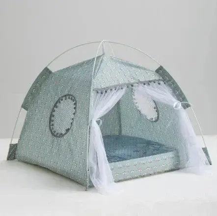 Nick's Super Store enclosed cat tent for outdoor travel, camping, and home use, featuring a cozy, enclosed pet house for cats.