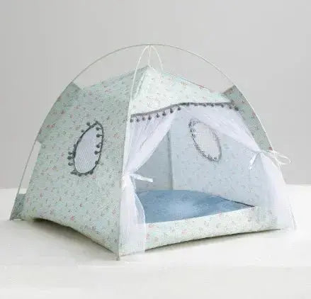 Enclosed cherry-colored cat tent and pet house for outdoor travel, camping, and home use by Nick's Super Store.