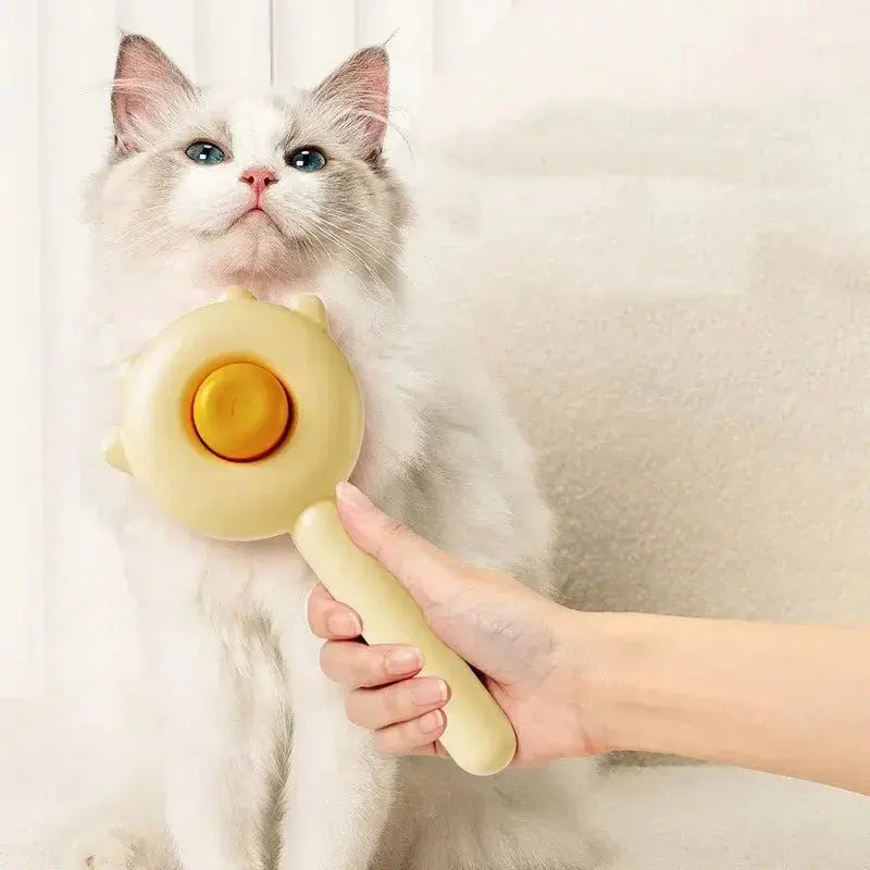 Green pet comb massage brush for cats and dogs, stainless steel blades for grooming, hair removal, and cleaning.