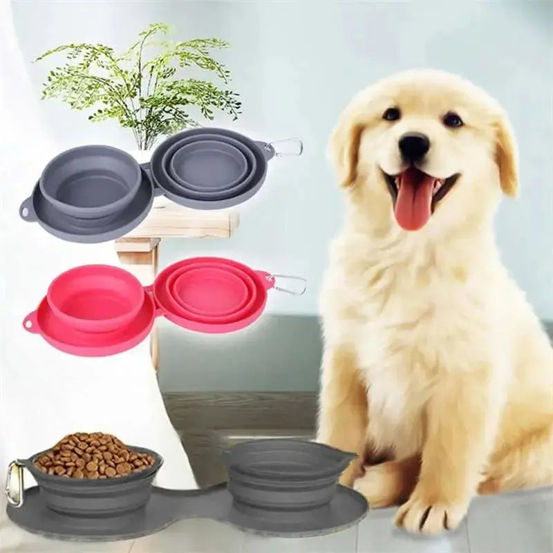 Foldable grey dog feeding bowl from Nick's Super Store, portable pet bowl for convenient feeding and travel.