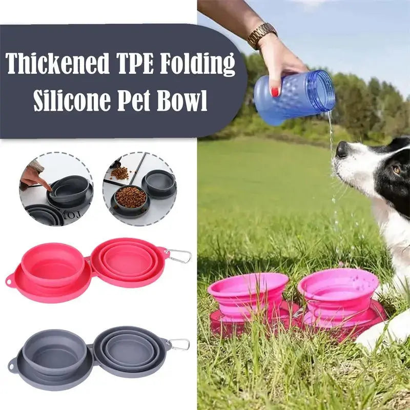 Foldable grey dog feeding bowl from Nick's Super Store, portable pet bowl for easy feeding and hydration on the go.