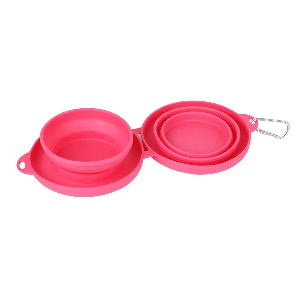 Gray foldable dog feeding bowl from Nick's Super Store, portable pet bowl for easy feeding and watering during walks.