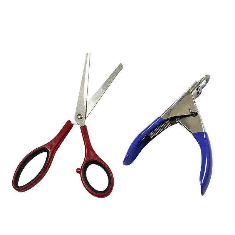 Nick's Super Store pet grooming tools set with brushes, combs, and scissors for pet grooming and care.