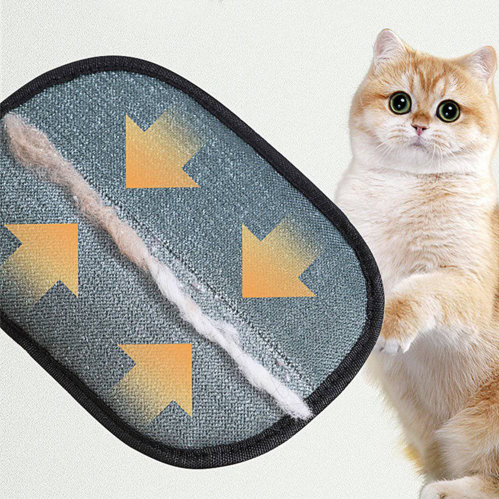 Pet hair remover and deshedding grooming mitt by Nick's Super Store, soft brush with flexible gloves for pet grooming.