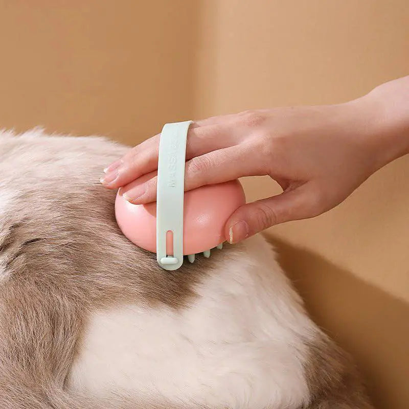 Silicone pet grooming brush for cats and dogs, gentle massaging and lathering tool for soft fur, ideal for bath time grooming.